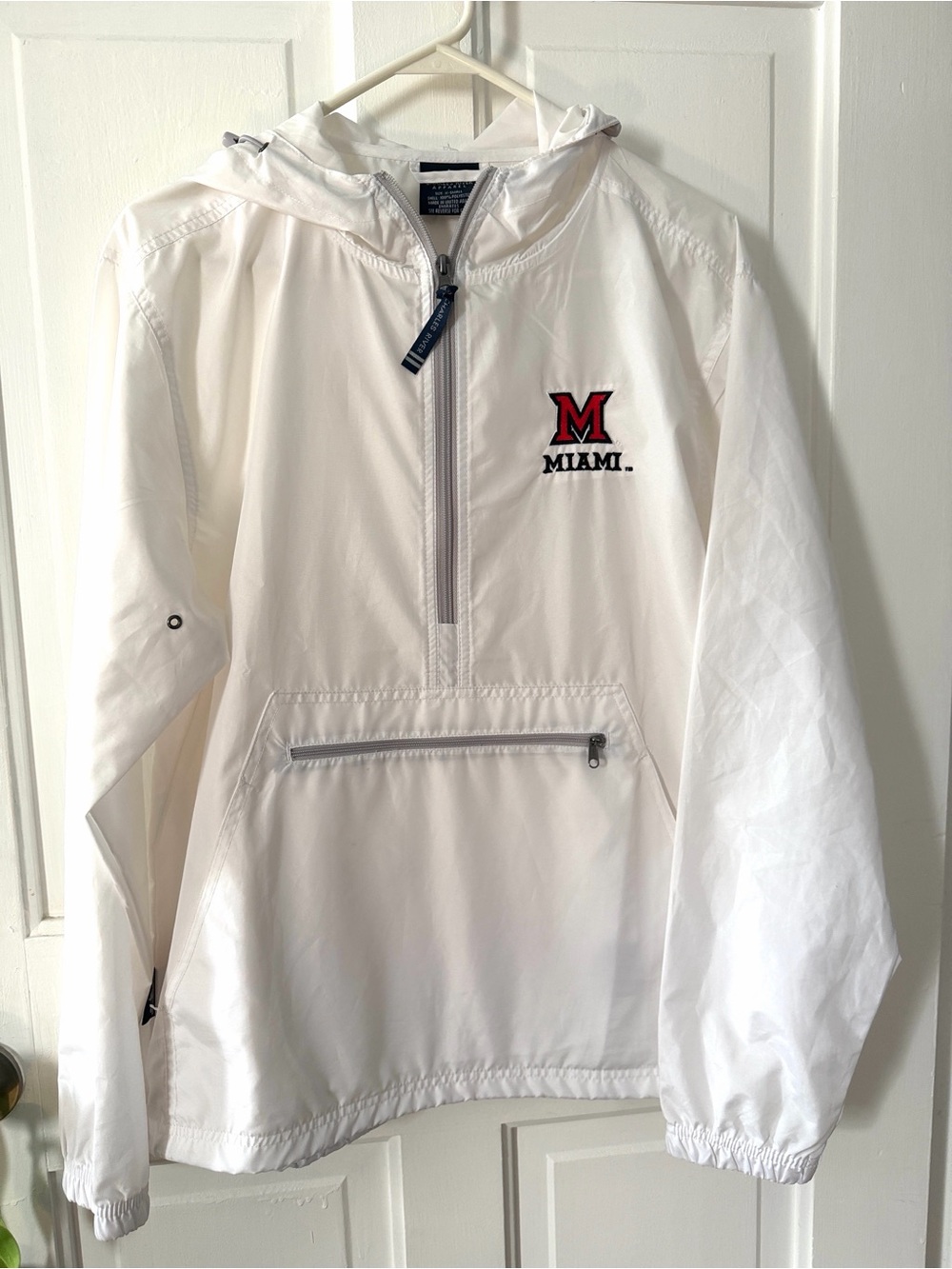Miami University White Windbreaker Pullover Rain Jacket with Hood